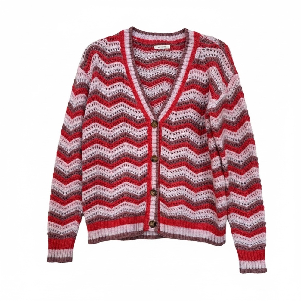 Maurices Pink Red Chevron Open Knit Cardigan Preppy Retro Cozy S